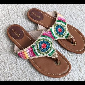 The Sak Woven Crochet Rainbow Flip Flop Sandals